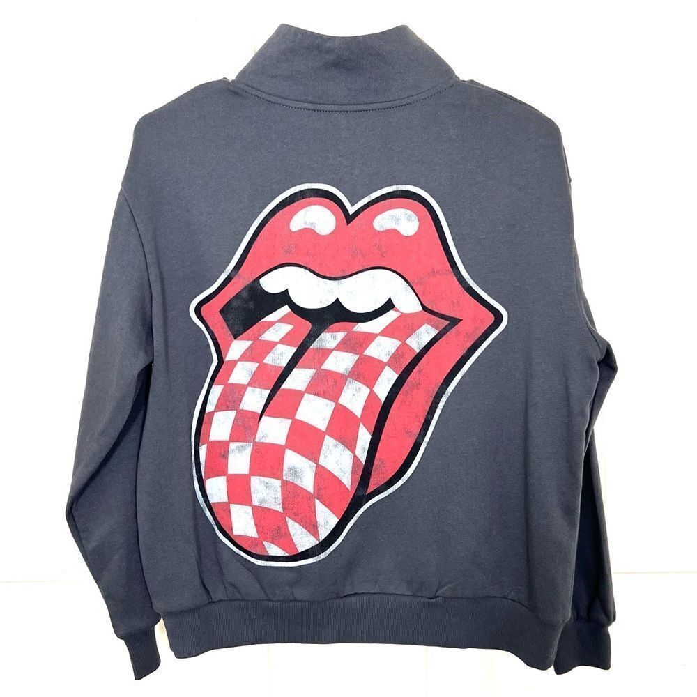 The Rolling Stones Gray 1/4 Zip Pullover Sweatshirt Red Checkered Tongue XS